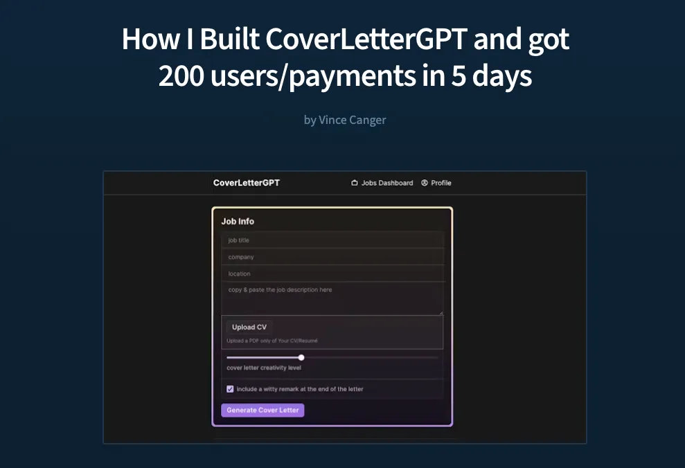 CoverLetterGPT Indie Hackers