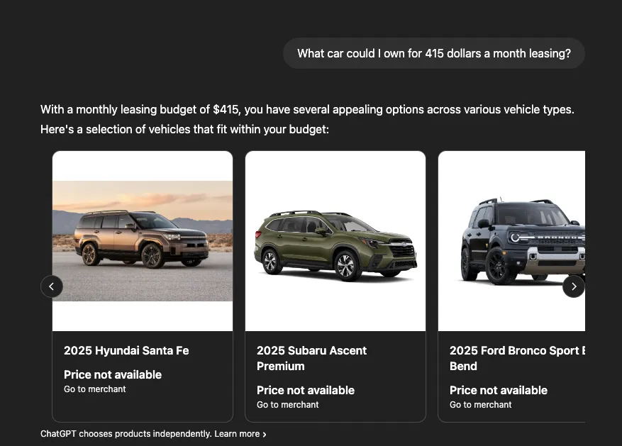 cars I can lease for $416/month
